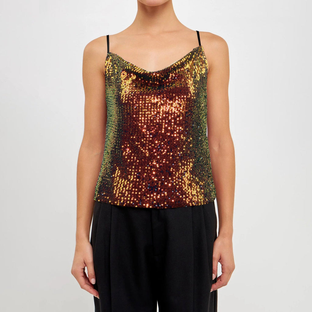 Damen Glitzerndes Spaghettiträgershirt mit V-Ausschnitt