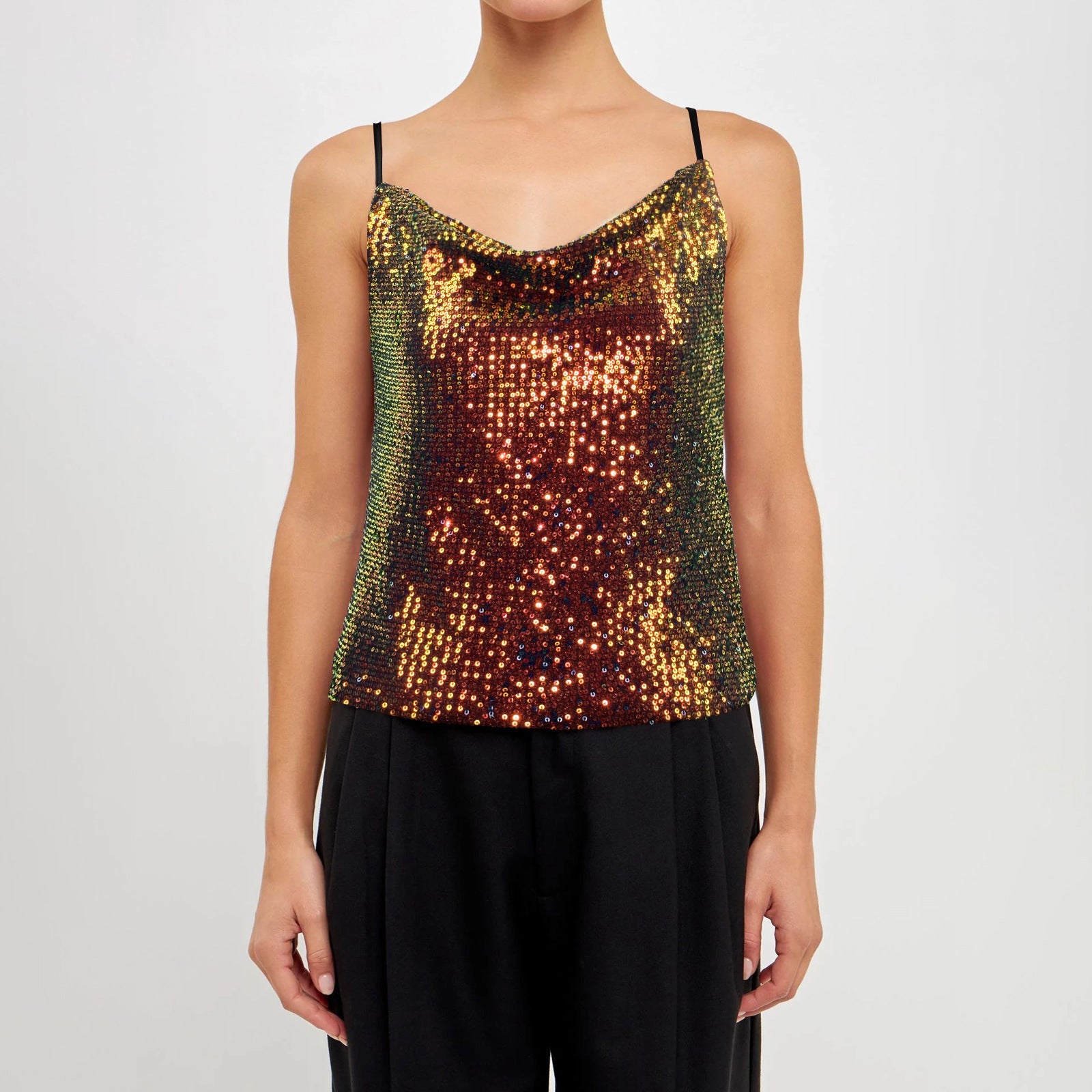 Damen Glitzerndes Spaghettiträgershirt mit V-Ausschnitt