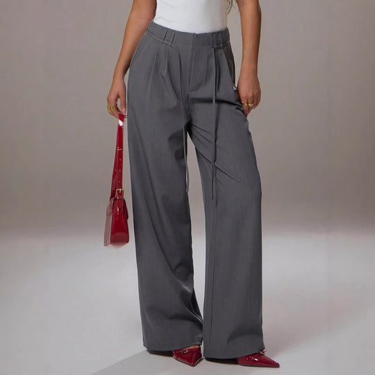 Damen Hochtaillierte Palazzo-Hose mit Bundfalten, Tunnelzug und weitem Bein Shop Nory