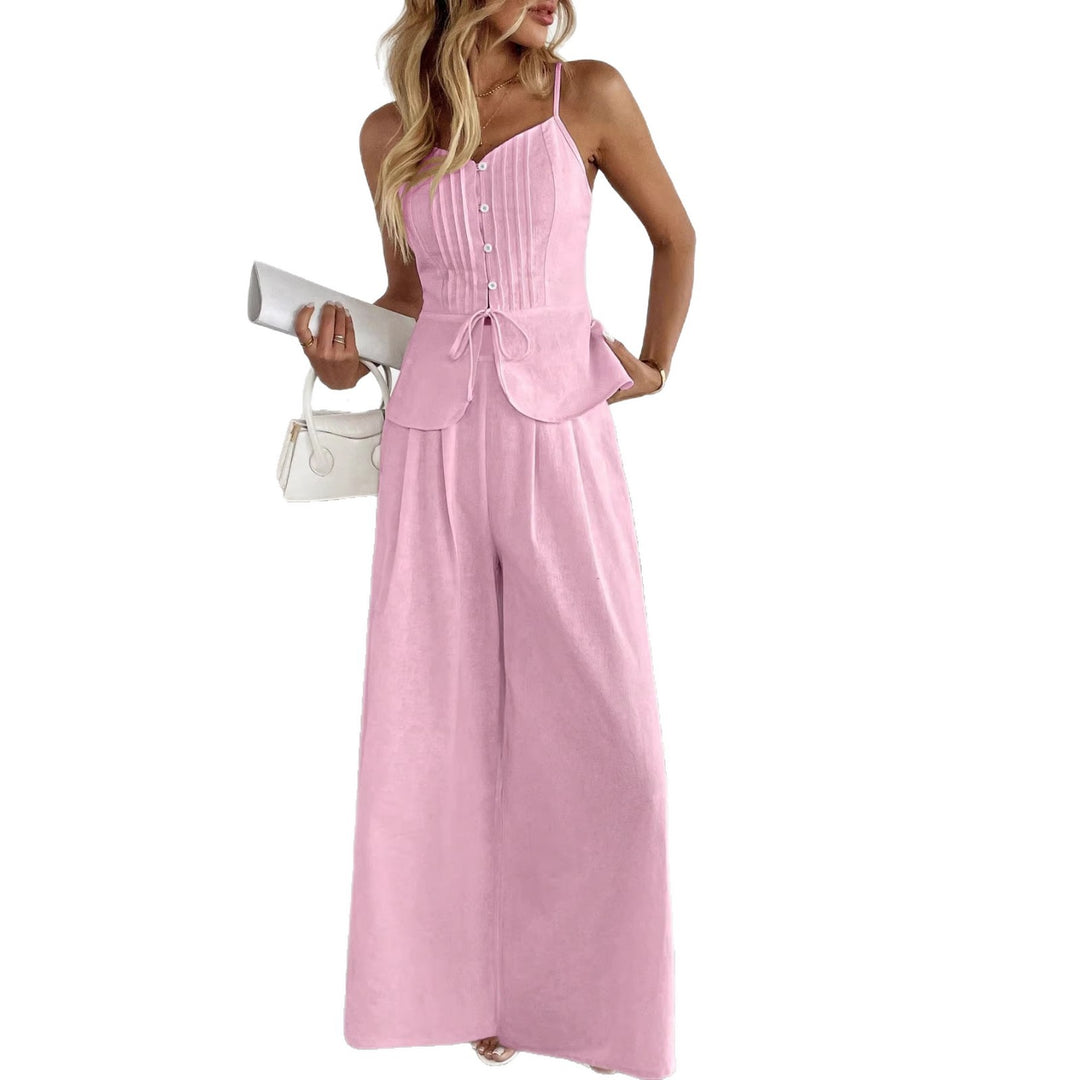 Damen Zweiteiliges Leinen-Set mit korsettartigem Taillentop, Schößchen und weiter Palazzohose Shop Nory