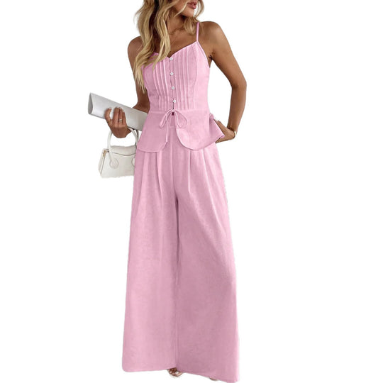 Damen Zweiteiliges Leinen-Set mit korsettartigem Taillentop, Schößchen und weiter Palazzohose Shop Nory