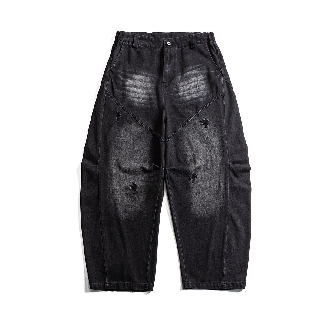 Damen hochgeschnittene weite Denim‑Culotte mit Cargotaschen, Used‑Effekt und elastischem Saum Shop Nory
