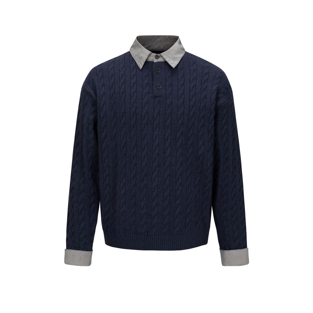 Herren Strukturierter Strickpullover mit integriertem Hemdkragen und Dreiknopf‑Leiste Shop Nory