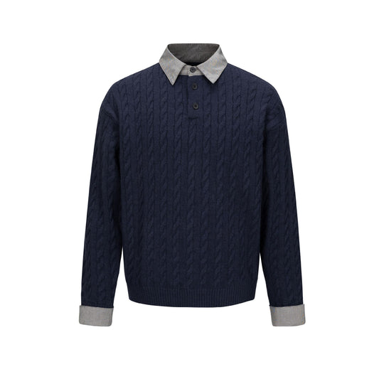 Herren Strukturierter Strickpullover mit integriertem Hemdkragen und Dreiknopf‑Leiste Shop Nory