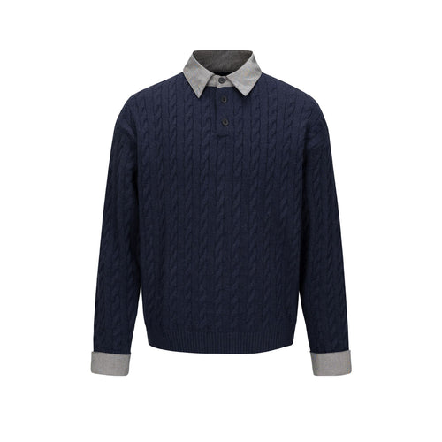 Herren Strukturierter Strickpullover mit integriertem Hemdkragen und Dreiknopf‑Leiste Shop Nory