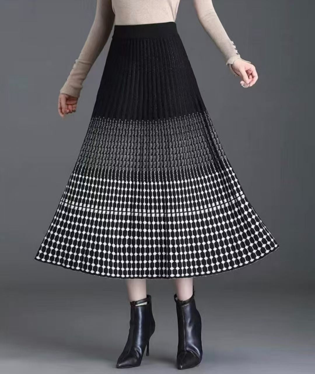 Damen Plissierter Maxirock mit eleganten Muster Shop Nory