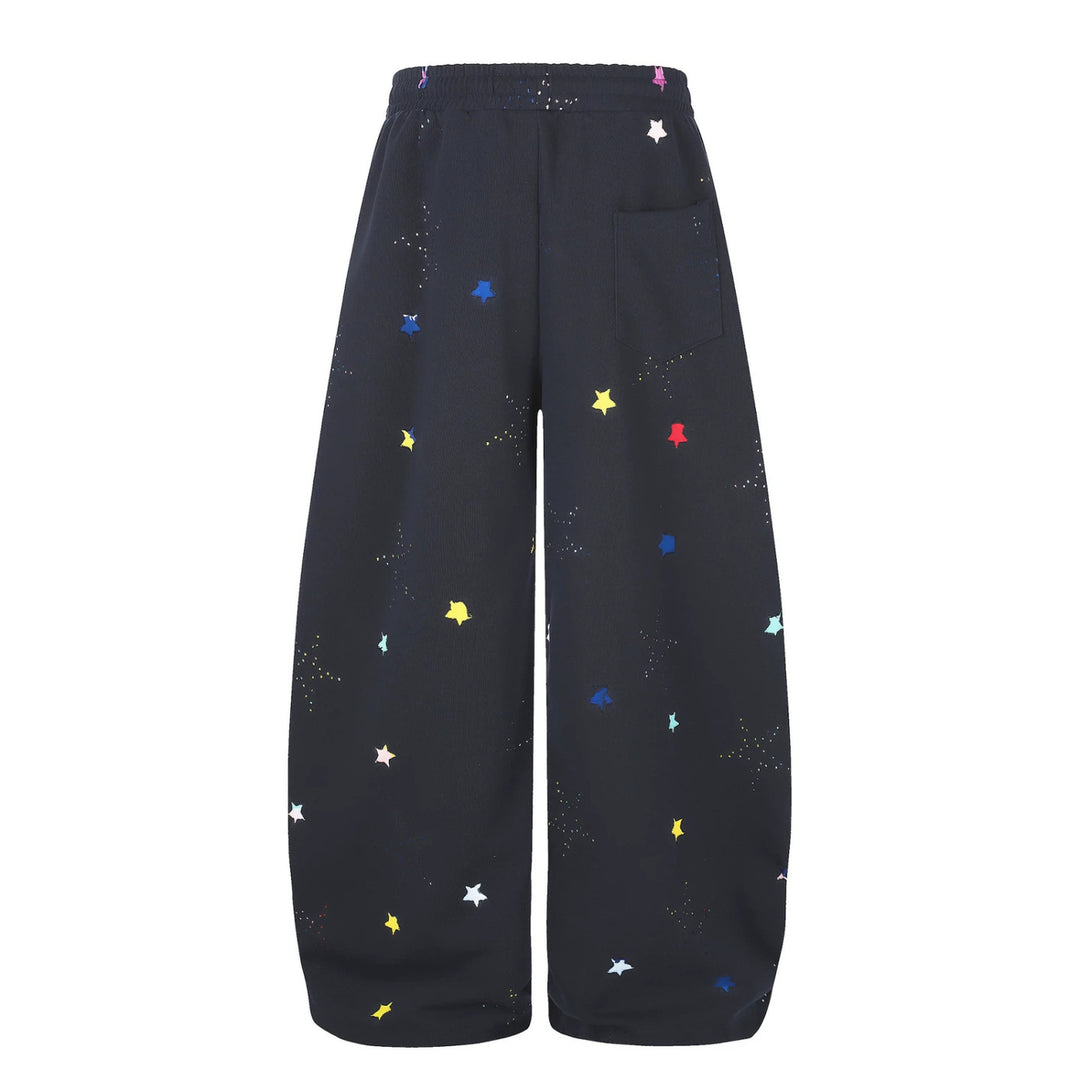 Damen Extraweite Palazzo-Capri-Sweathose mit Sternen-Print, Komfortbund und verstellbarem Saum Shop Nory