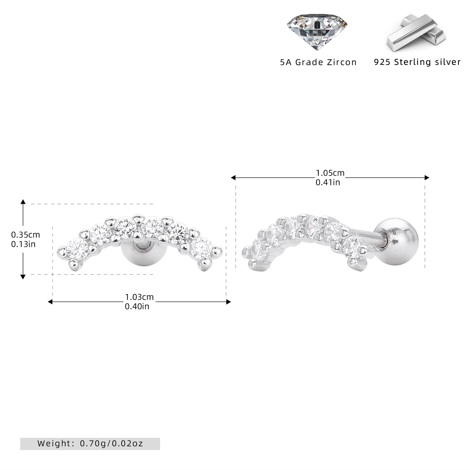 Damen Ohrstecker mit eleganter Bögen-Design aus 925 Sterling Silber Shop Nory