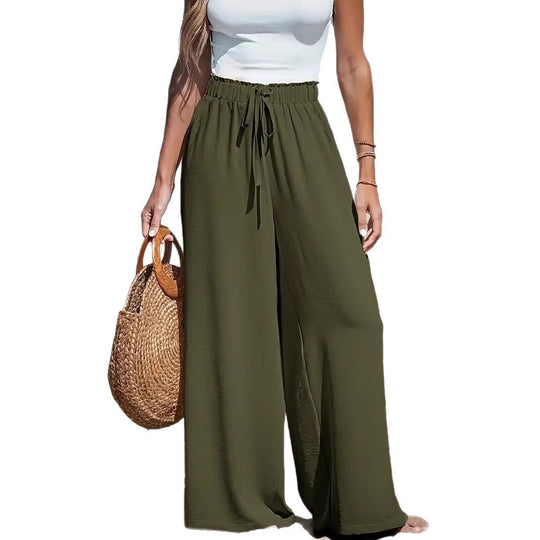 Damen High-Waist Elastischer Bund Weite Beinform Palazzo Strandhose Shop Nory