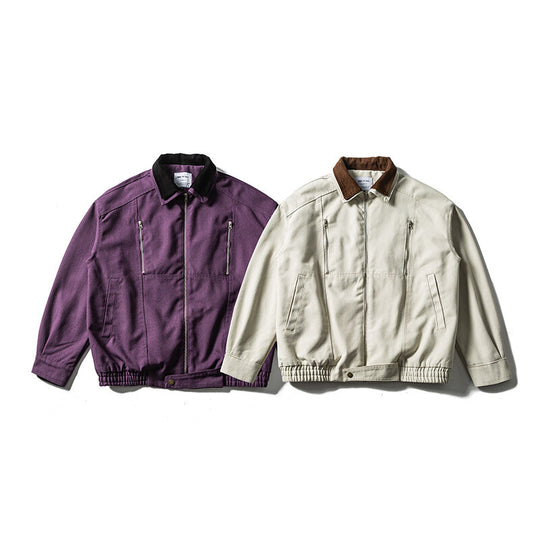 Herren Boxy-Canvas-Blousonjacke mit Cordkragen, Reißverschluss-Brusttaschen und elastischem Saum Shop Nory
