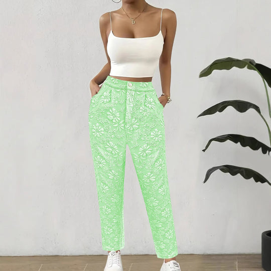 Damen Hochtaillierte Bundfalten‑Hose mit floralem Jacquard und geradem Bein Shop Nory