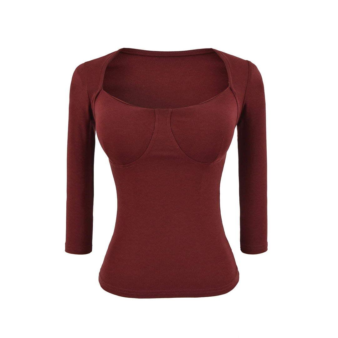 Damen Figurnahes Langarm-Top mit integrierter Bustier‑Kontur und quadratischem Ausschnitt Shop Nory