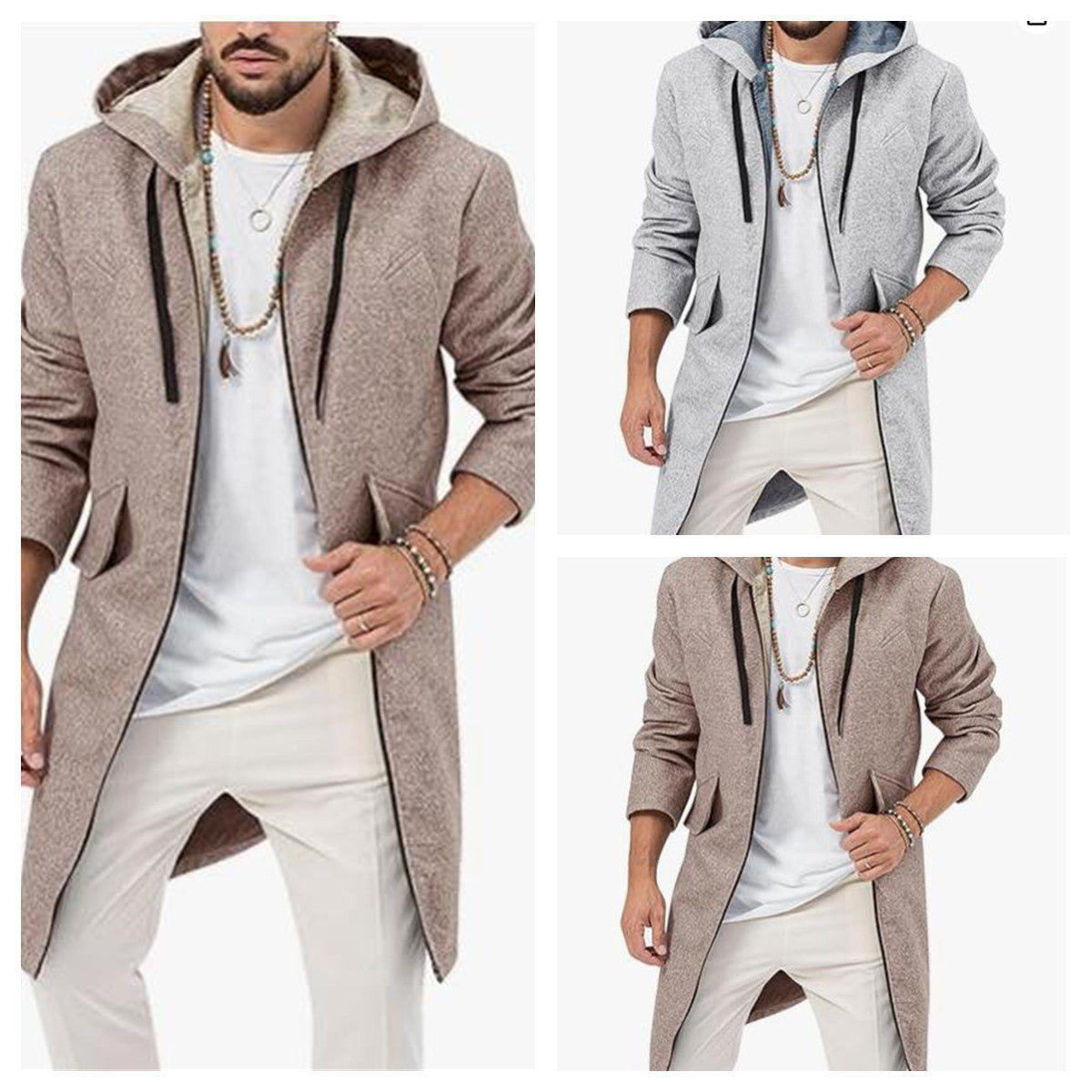 Herren modische Langjacke mit Kapuze