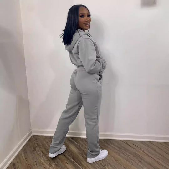 Damen nan Komfort-Zip-Hoodie mit taillenhoher Bootcut-Jogginghose Set Shop Nory
