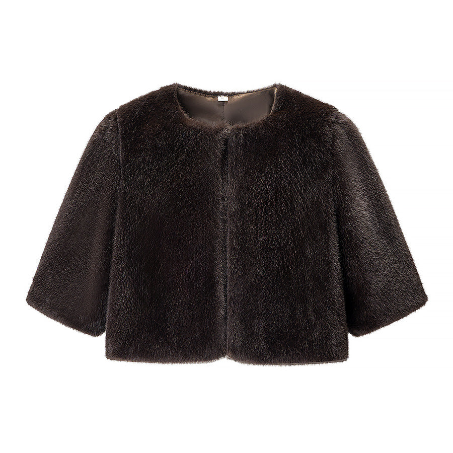 Damen Kurzgeschnittener Kunstfell-Bolero mit 3/4-Ärmeln Shop Nory