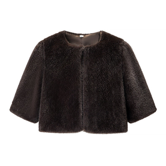 Damen Kurzgeschnittener Kunstfell-Bolero mit 3/4-Ärmeln Shop Nory