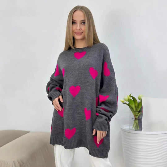 Damen Oversize Strickpullover mit Herz‑Motiv, Rippbündchen & weiter Silhouette Shop Nory