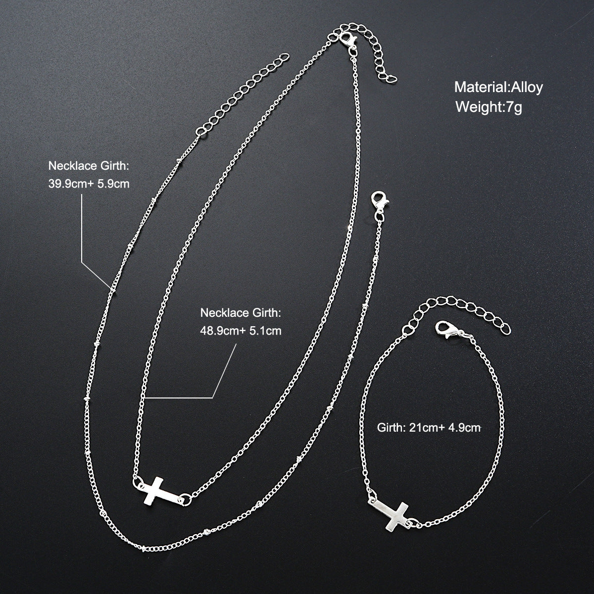 Damen mehrlagige Halskette und Armband-Set mit minimalistischen Kreuzanhängern Shop Nory