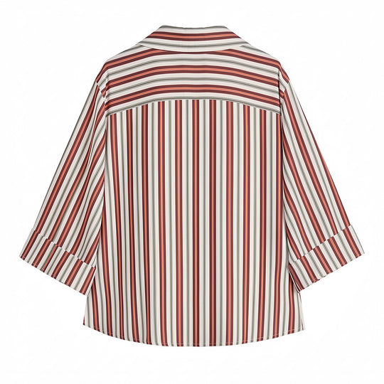 Damen Weit geschnittene Wickelbluse mit Hemdkragen, Dreiviertelärmeln und Streifenoptik Shop Nory