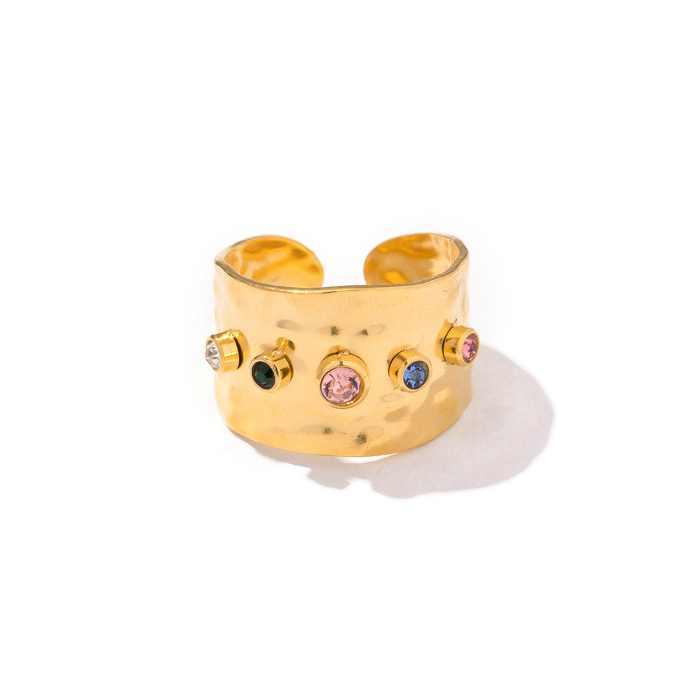 Damen trendiger Offener Ring mit bunten Kristallen Shop Nory