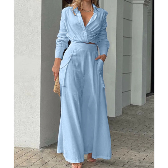Damen Hochtaillierte weite Palazzo-Hose mit seitlicher Cargotasche und fließender Silhouette Shop Nory