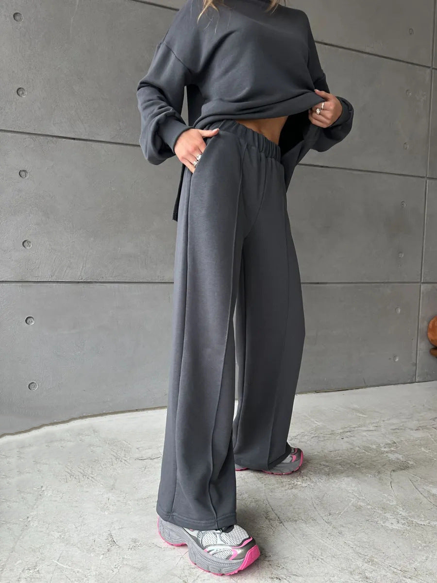 Damen eleganter Lounge-Zweiteiler mit Oversize-Sweatshirt und taillierter Weitbein-Hose Shop Nory