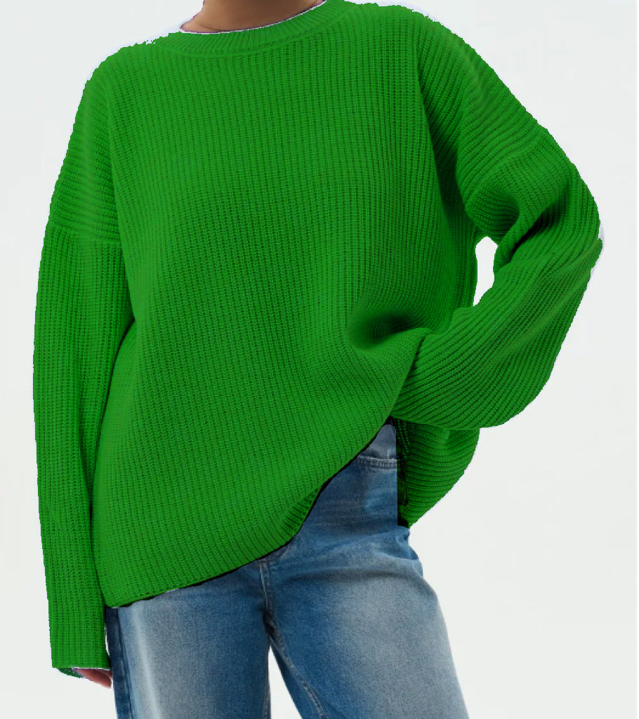Damen Oversize Strukturstrick-Pullover mit Rundhalsausschnitt und überschnittener Schulter Shop Nory