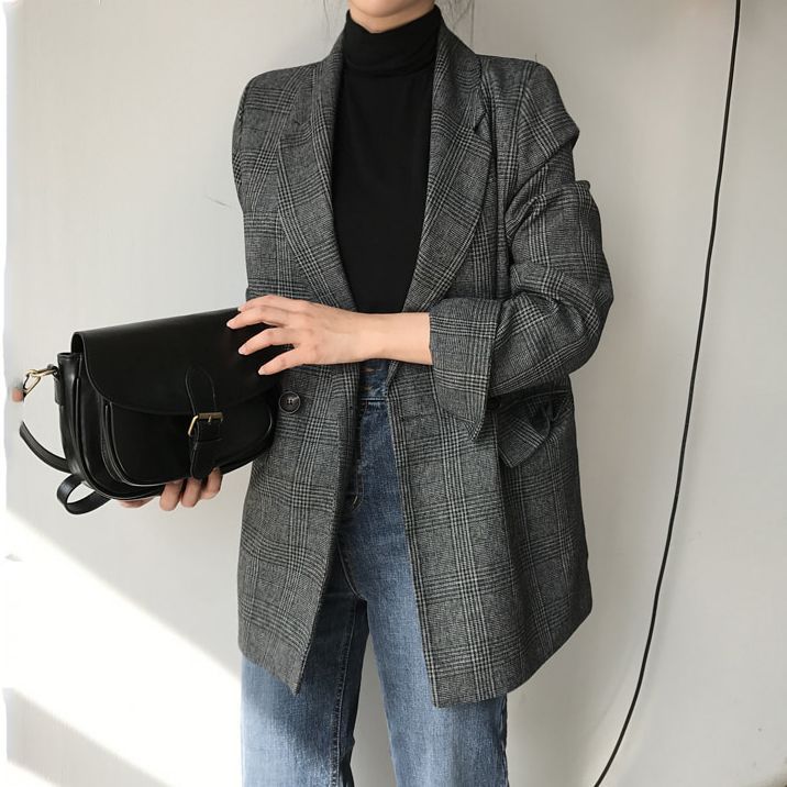 Damen Eleganter karierter Blazer mit doppelter Knopfleiste Shop Nory