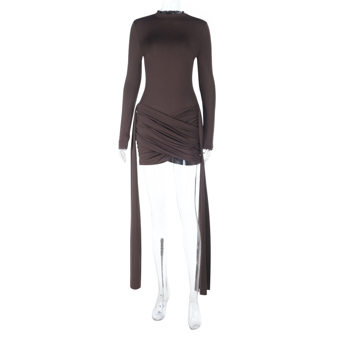 Damen Langärmeliges Wickel-Minikleid mit Drapierung und seitlichen Schleppern Shop Nory