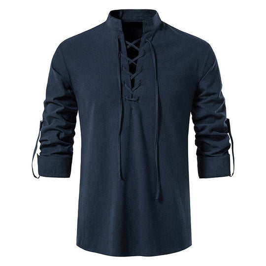 Herren lässiges Langarmhemd mit modernem Schnürdesign und hochqualitativer Baumwolle
