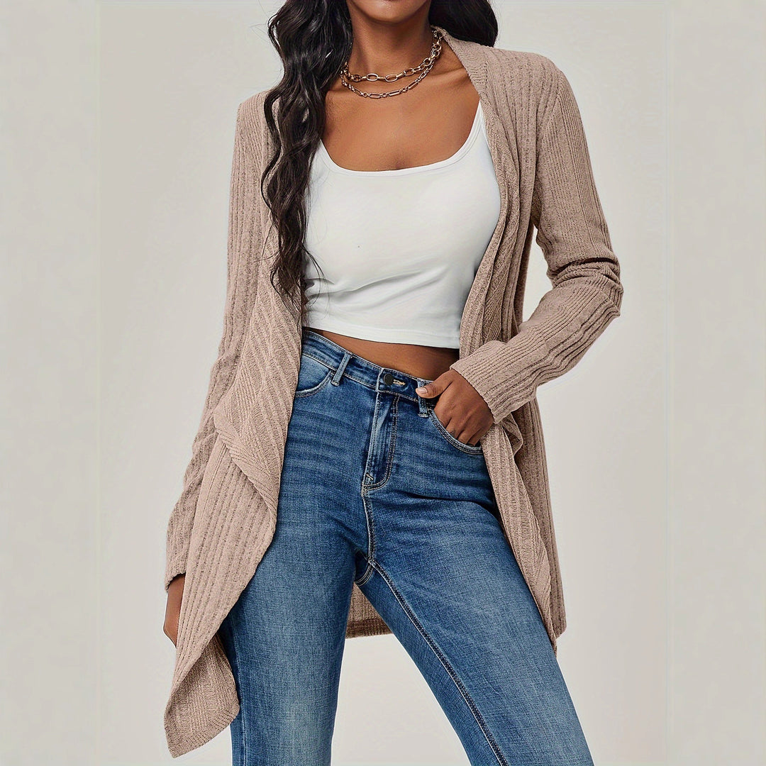 Damen Offener Rippstrick-Cardigan mit Wasserfallkragen Shop Nory