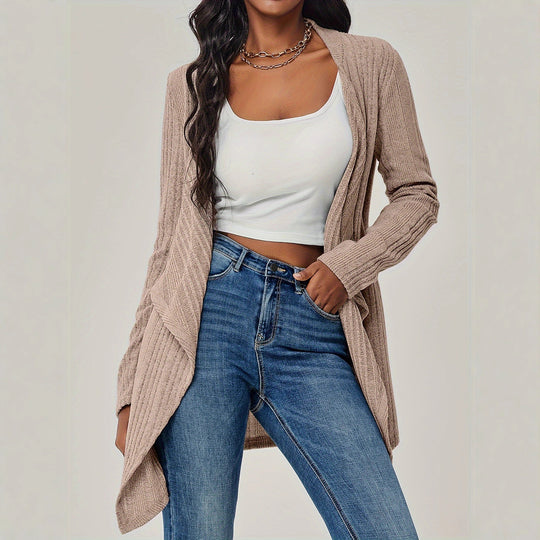 Damen Offener Rippstrick-Cardigan mit Wasserfallkragen Shop Nory