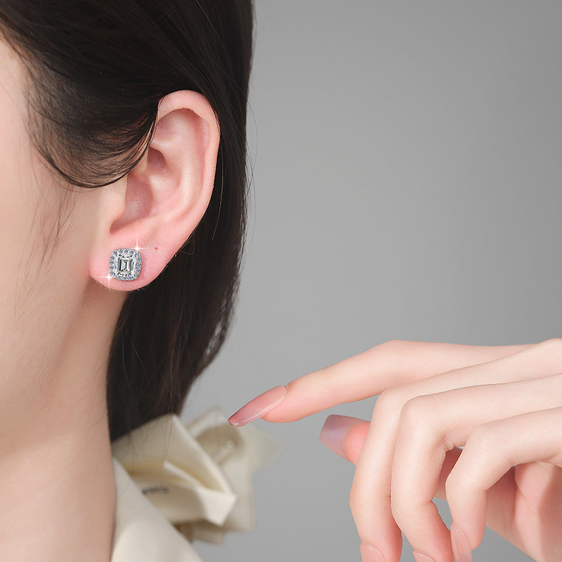 Damen Ohrstecker mit quadratischem Kristall und funkelndem Zirkonia-Rahmen Shop Nory