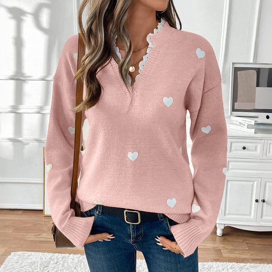 Damen Verspielter Strickpullover mit Herzmuster Shop Nory