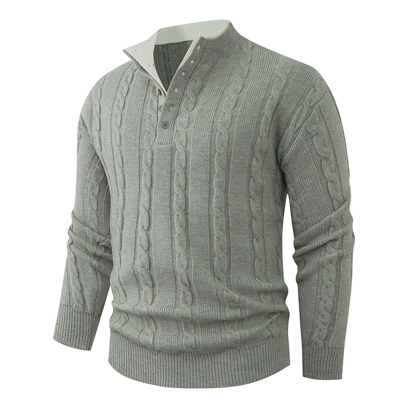 Herren Strukturierter Zopfstrick-Pullover mit Knopfleiste und Stehkragen Shop Nory