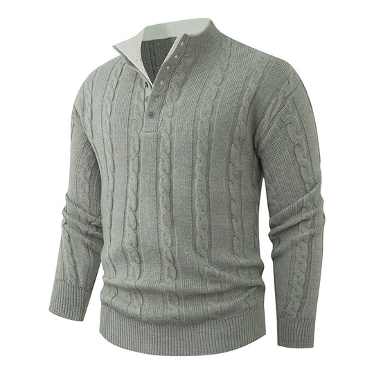 Herren Strukturierter Zopfstrick-Pullover mit Knopfleiste und Stehkragen Shop Nory