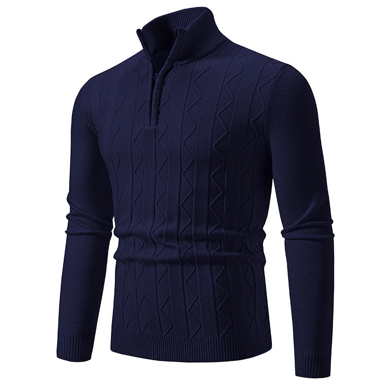 Herren Slim-Fit Halbzip-Strickpullover mit Mockneck, Zopfmuster und gerippten Bündchen Shop Nory