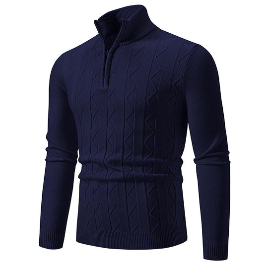 Herren Slim-Fit Halbzip-Strickpullover mit Mockneck, Zopfmuster und gerippten Bündchen Shop Nory