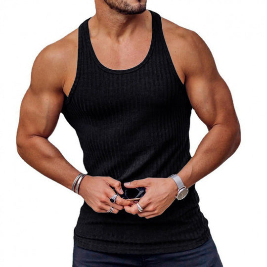 Herren nan geripptes Muskelshirt mit U-Ausschnitt und stretchigem Baumwollmix