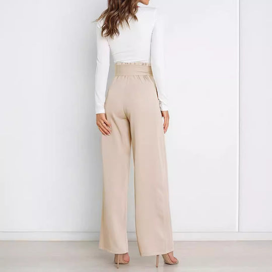 Damen hochtaillierte Paperbag-Hose mit weitem Bein und Taillengürtel Shop Nory