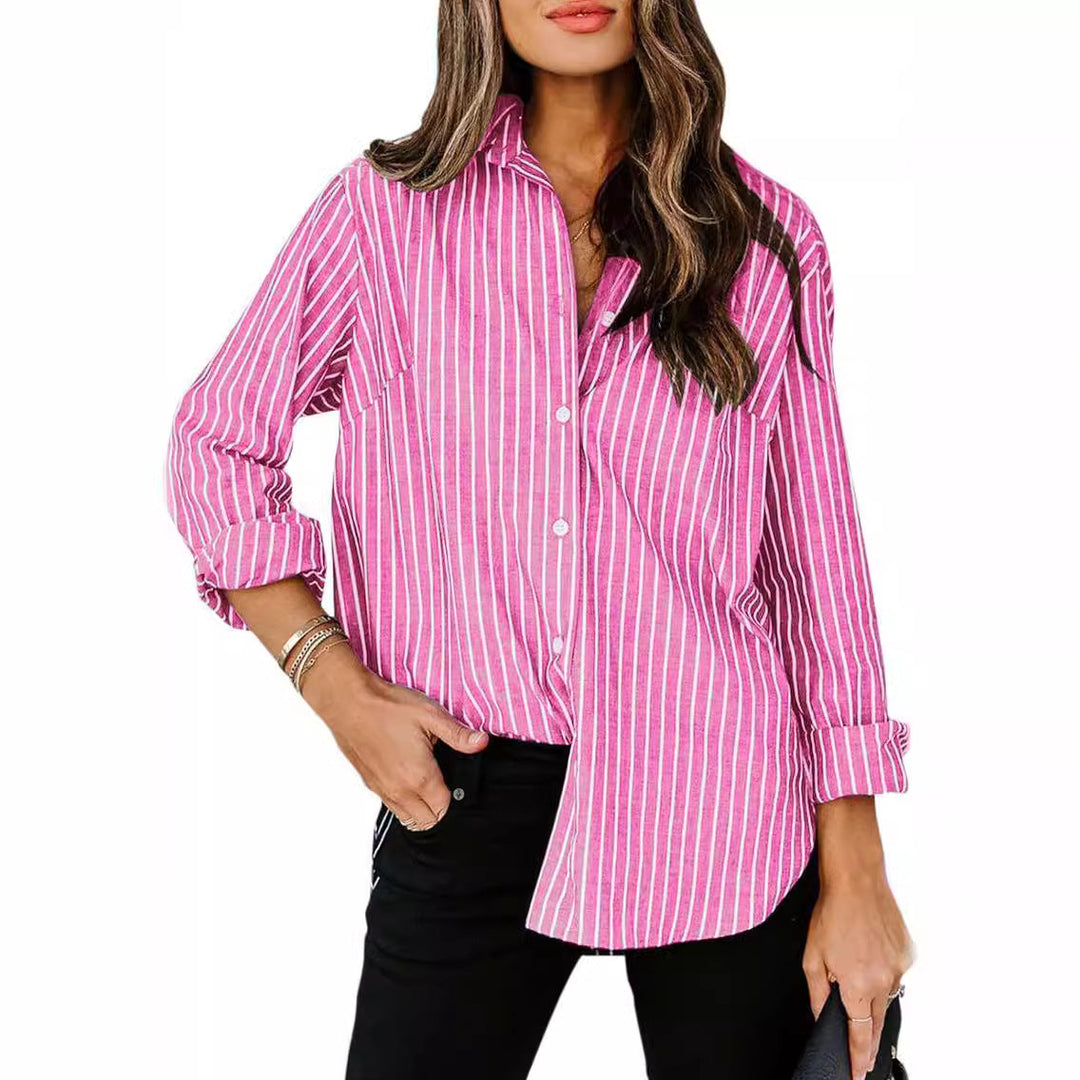 Damen gestreifte Bluse mit klassischem Kragen und lässigem Schnitt