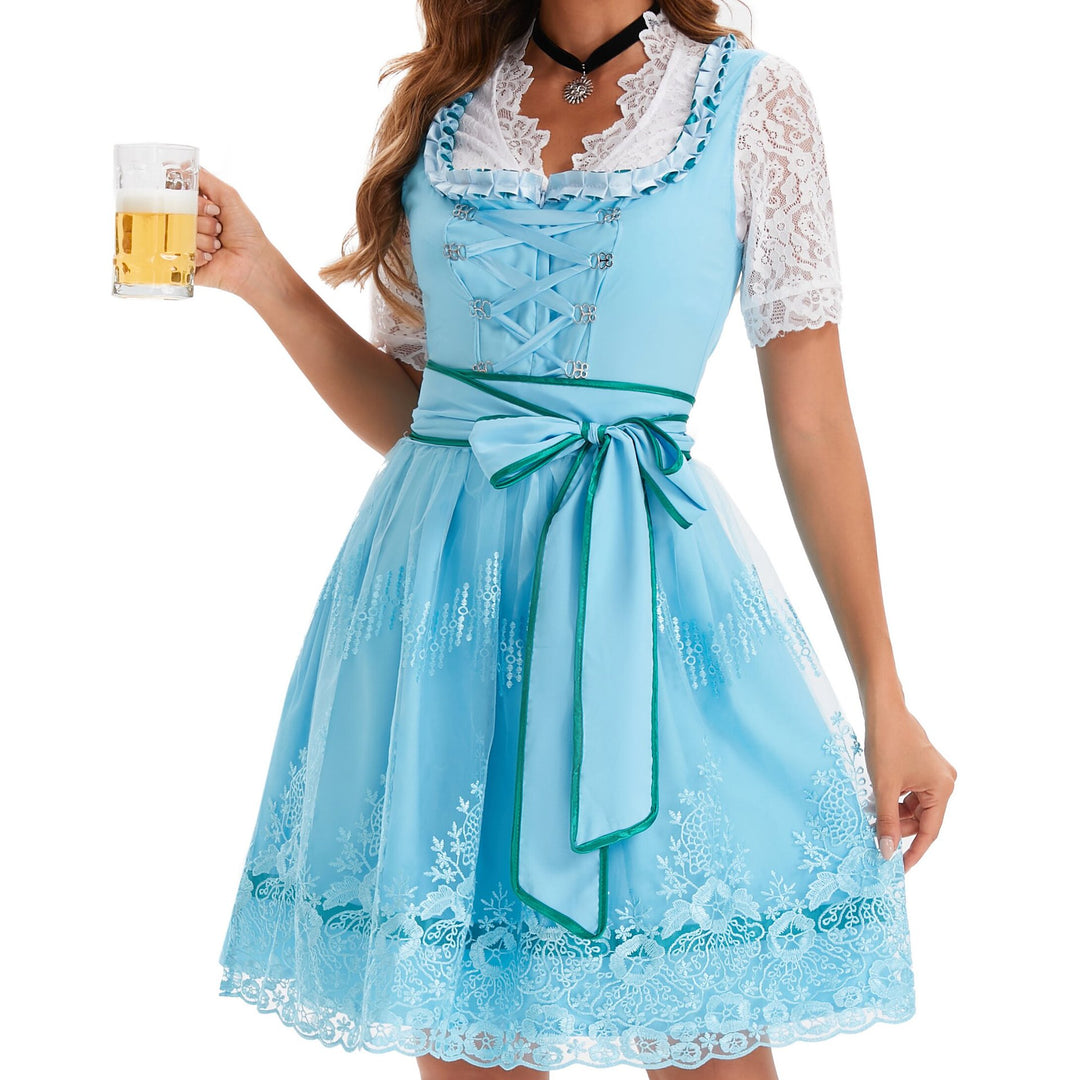 Damen nan kurzes Landhaus-Dirndl mit bestickter Tüllschürze, gerafftem Mieder und Puffärmeln Shop Nory