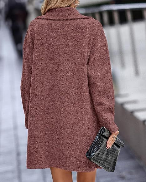 Damen Oversize Teddy-Mantel mit Reverskragen und Double-Breasted-Schnitt Shop Nory