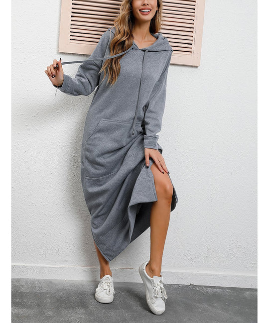 Damen nan langes Kapuzen-Sweatkleid mit Kängurutasche, Seitenschlitzen und lockerer Oversize-Passform Shop Nory