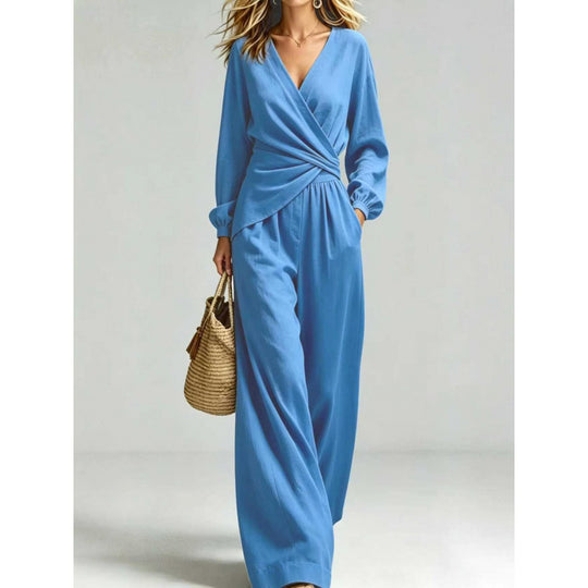 Damen Wickel-Jumpsuit mit weitem Bein und V-Ausschnitt Shop Nory