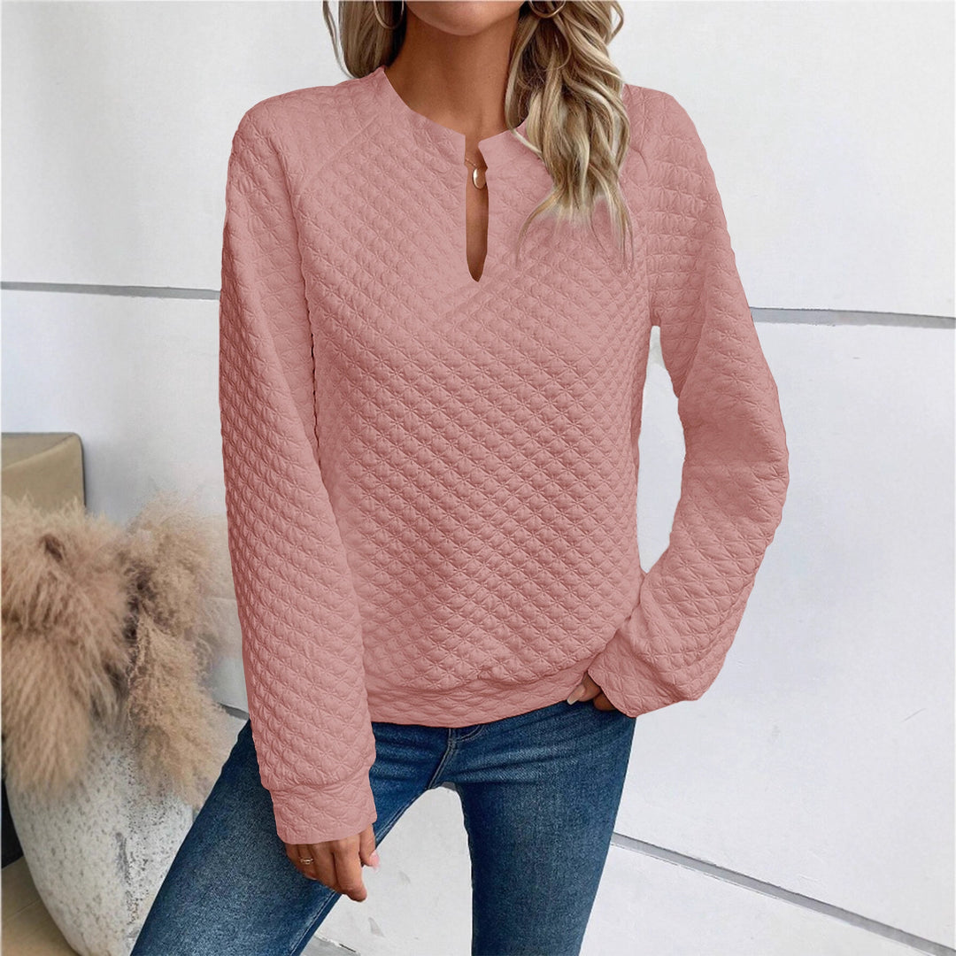 Damen Gequilteter Stepppullover mit V‑Schlitz und strukturierter Rautenoptik Shop Nory