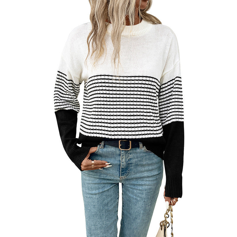 Damen Modischer Strickpullover mit Blockstreifen Shop Nory