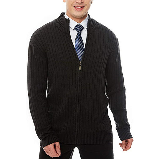 Herren Feinstrick-Cardigan mit durchgehendem Reißverschluss, Stehkragen und markanter Rippenstruktur Shop Nory