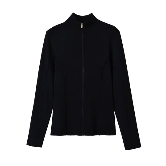 Damen Figurnah geschnittene Feinstrick-Jacke mit Stehkragen und durchgehendem Reißverschluss Shop Nory