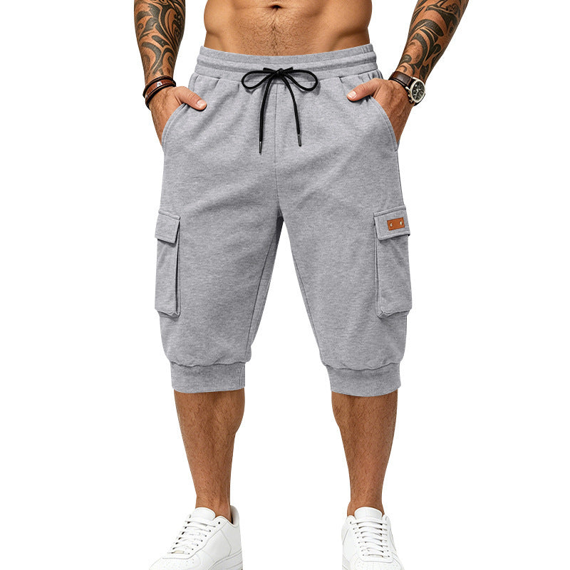 Herren Dreiviertel-Sweat-Cargo mit elastischem Bund, Kordelzug und Mehrfachtaschen Shop Nory